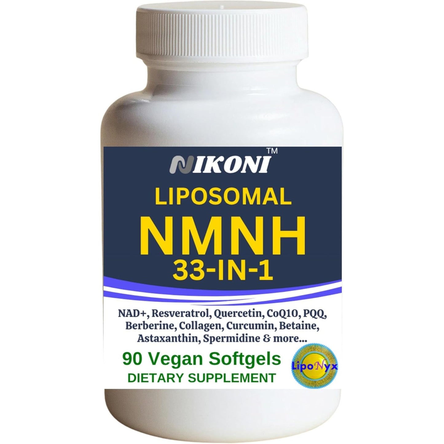 Nikoni Vegan Liposomal NMNH Softgels, 33-in-1 Formula with 1000mg NMNH per seving, NAD+ Support – Promotes Cellular Energy, Immune Health & Healthy Aging – 90 Vegan Softgels