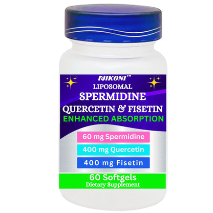 Nikoni Liposomal Spermidine, Quercetin, Fisetin Softgels for Healthy Aging, Cellular Renewal.
