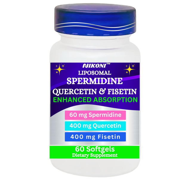 Nikoni Liposomal Spermidine, Quercetin, Fisetin Softgels for Healthy Aging, Cellular Renewal.