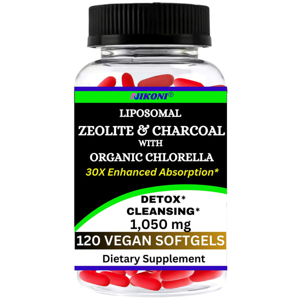 Nikoni Vegan Liposomal Zeolite, Activated Charcoal & Organic Chlorella, Supports Full Body Detox