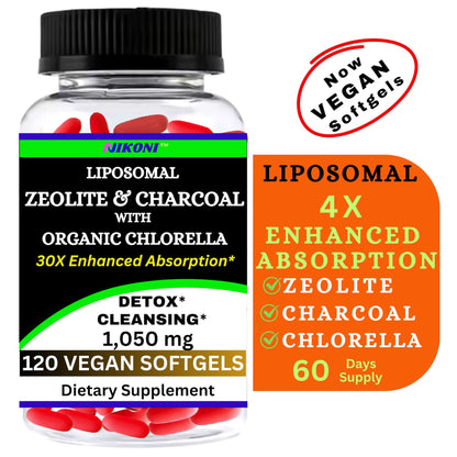Nikoni Vegan Liposomal Zeolite, Activated Charcoal & Organic Chlorella, Supports Full Body Detox