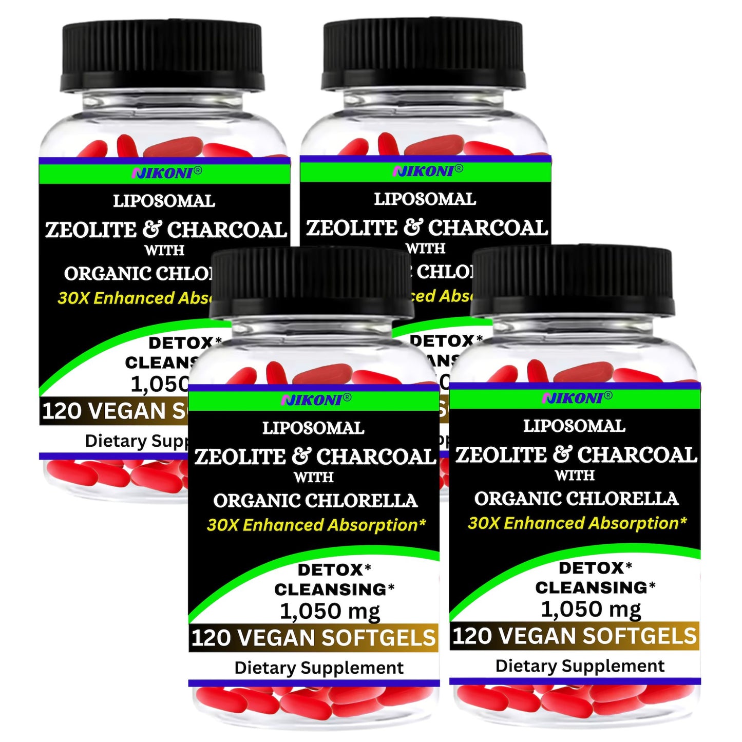 Nikoni Vegan Liposomal Zeolite, Activated Charcoal & Organic Chlorella, Supports Full Body Detox